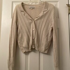 Medium /Lg Cotton tan pointelle knit cardi crop sweater, drop shoulder